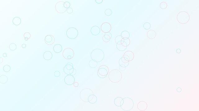 Colorful outlined circles floating randomly against a soft pastel blue and pink gradient, creating a serene and minimalist abstract background for creative projects and presentations