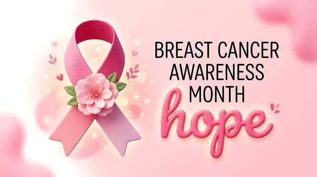Pink Ribbon Breast Cancer Awareness Month Hope Floral Banner