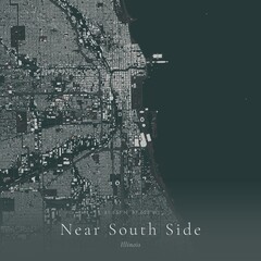Fototapeta premium Minimalist Street Map of Near South Side, United States | Black and White Line Art