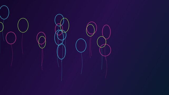 Colorful abstract flowers with neon outlines gently growing and swaying against a dark purple and blue gradient background. Creating a minimalist and modern floral animation with a vibrant aesthetic