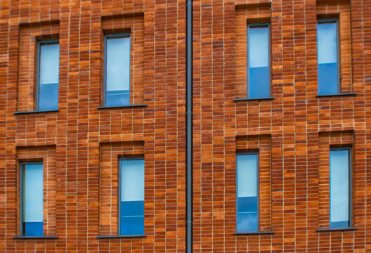Elongated windows on a brick wall, Gdansk, Poland