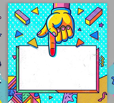 Pop art hand pointing at sign
