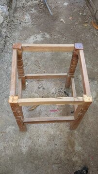 Old Rustic Wooden Frame Base Structure in Workshop