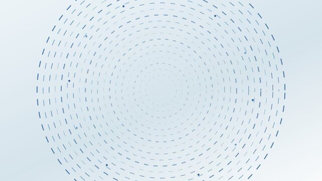 Minimalist light blue background with concentric dashed circles rotating in a hypnotic spiral, creating a seamless and clean abstract loop perfect for corporate or tech-themed presentations