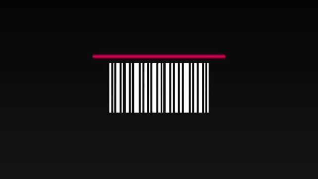 Digital barcode scanning animation with red laser line for retail and inventory management systems 4k