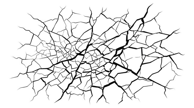 Abstract cracked surface line art illustration with intricate details isolated on transparent background