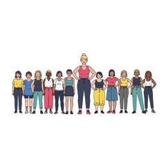 Obraz premium Group of diverse women standing together in a line.
