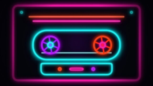 Retro Neon Audio Cassette Tape Animation in Vibrant Colors