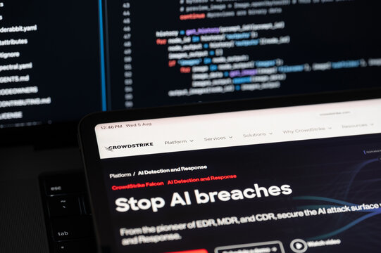  CrowdStrike Ai company web page on program code background