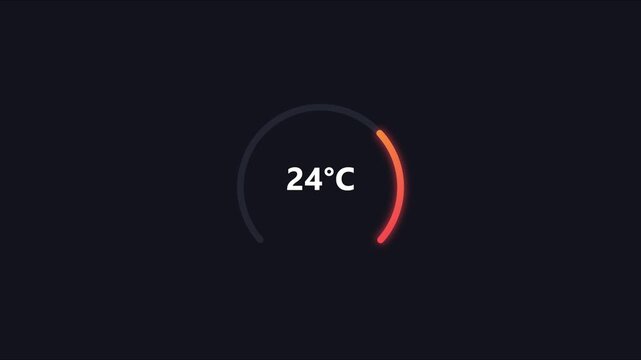 Digital temperature gauge display with 24 degrees celsius reading and circular progress indicator for weather or climate control animation 4k