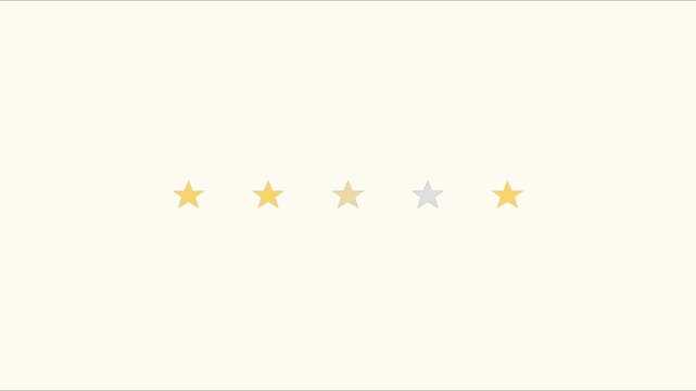 Five star rating animation, customer feedback review concept, minimalist gold star ranking motion 4k