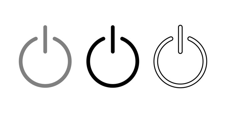 Three different styles of power button icons for electronic devices and computer software interface