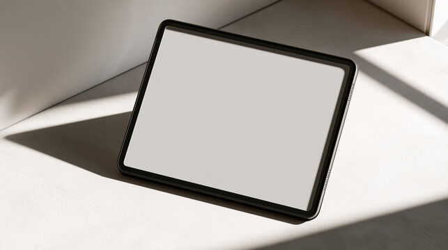Blank e-book mockup displayed on a tablet device with natural light and shadow