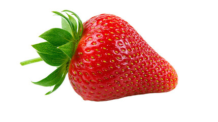 Ripe red strawberry with green leaves, isolated on transparent background © Noah