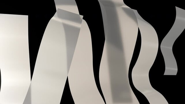 3D fast falling animation of exploring strictly calculated optical translucency and backlighting transparency of overlapping thin sample shop receipts curled paper habit showing hidden paper.