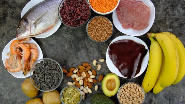Foods that contain vitamin B6. Selective focus.