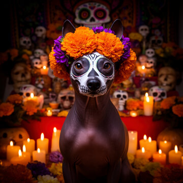xoloitzcuintle, perro xolo, xolo mexicano, perro sin pelo, perro sin pelo mexicano, D&iacute;a de los Muertos, d&iacute;a de muertos, altar de muertos, ofrenda mexicana, cultura mexicana, tradici&oacute;n mexicana, cempas