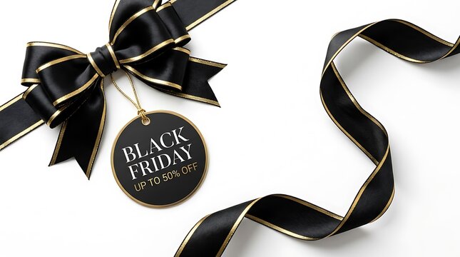 Black friday sale design template. Decorative black bow with price tag. Vector illustration.