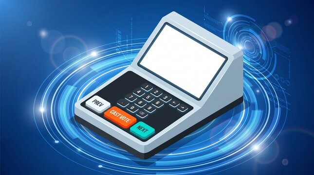 Electronic voting machine on a digital circuit background