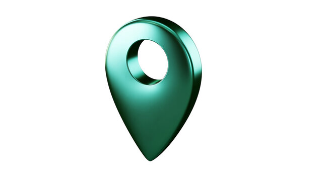 Glossy teal metallic map pin marker, isolated on transparent background