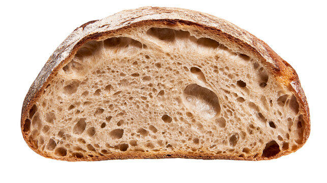 Crusty sourdough bread slice with open crumb texture, isolated on transparent background