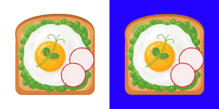 Pixel art toast with fried egg and radish slices for breakfast or healthy food menu transparent png