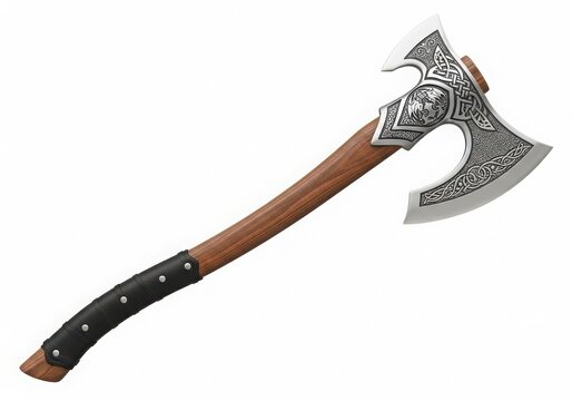 Viking style battle axe with intricate metalwork