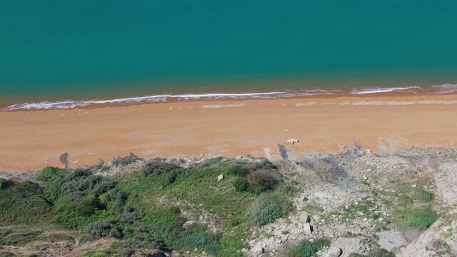 Aerial drone footage of Blackgang Cliffs on the south-west coast of the Isle of Wight, England, showcasing dramatic coastal cliffs and geological features