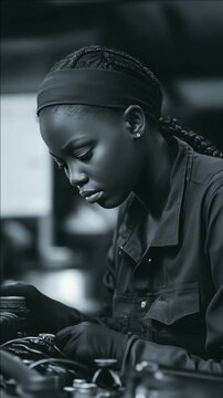 A young woman focused on her task at work