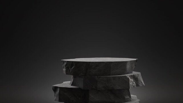 Black stone slab for display product. Stone podium for product display
