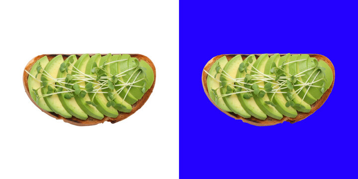 Fresh avocado toast with green slices on toasted bread for a healthy breakfast meal transparent png