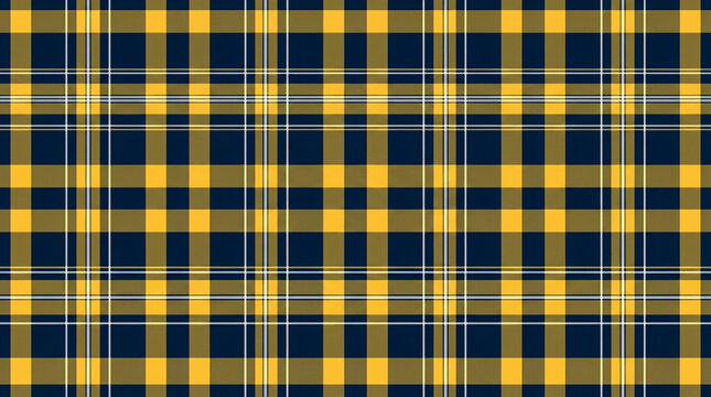 Seamless tartan plaid textile pattern in navy blue and yellow