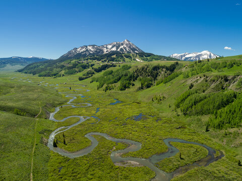 East River Spring Meanders toward Crested Butte Mountain