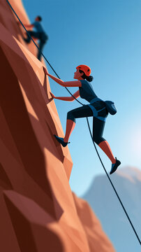 Flat graphic vector illustration set of climbers on rock cliffs and bouldering walls, mountaineers training indoors and outdoors, extreme sport activity icon collection, with copy