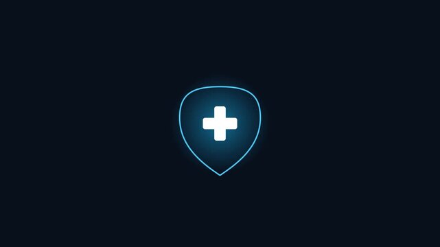 Medical shield animation with glowing blue cross for healthcare and protection concepts 4k