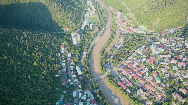 aerial view of the town in mountains