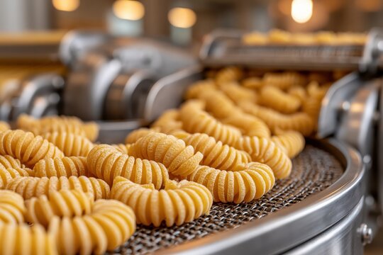 Industrial pasta manufacturing machine producing fresh dry pasta shapes