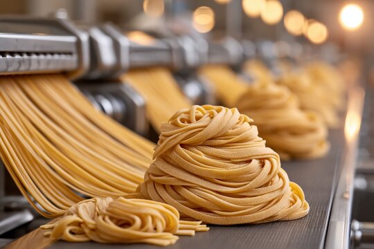 Fresh pasta production line in modern automated food factory industry