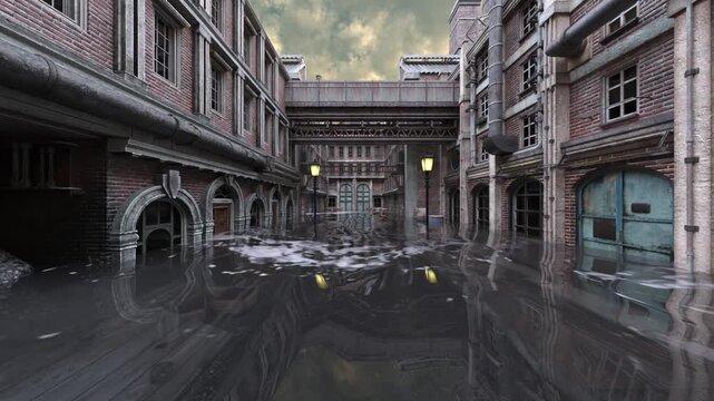 水没した都市　3DCGレンダリング