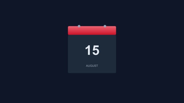 Minimalist calendar showing august 15 date for scheduling and planning animation 4k schedule