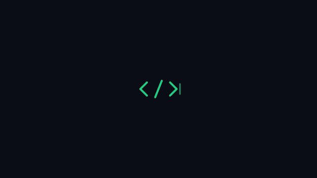 Minimalist coding symbol animation: green programming brackets on dark 4k background, for software development, and tech concepts