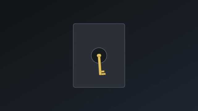 Golden key rotating in keyhole animation: minimalist concept of access, security, and unlocking solutions 4k