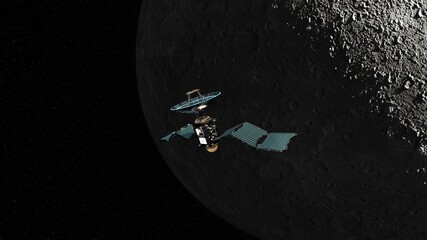 人工衛星と月　3DCGレンダリング © tsuneomp