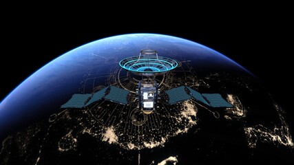 人工衛星と地球　3DCGレンダリング © tsuneomp