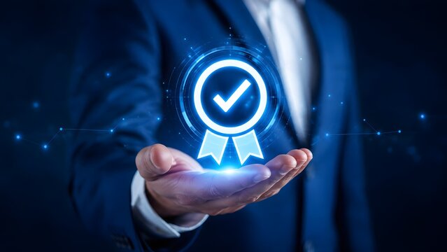 Business quality assurance badge concept representing certification excellence trust compliance and professional standards