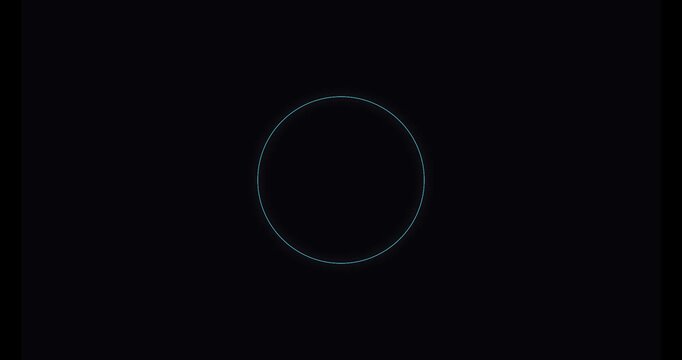 Glowing cyan neon loading circle icon on dark black background, preloader progress indicator ui element
