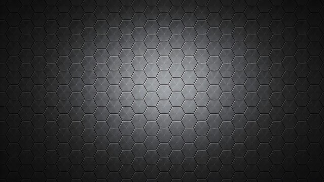 Dark hexagonal technology background with subtle metallic texture and illuminated center for futuristic digital presentations