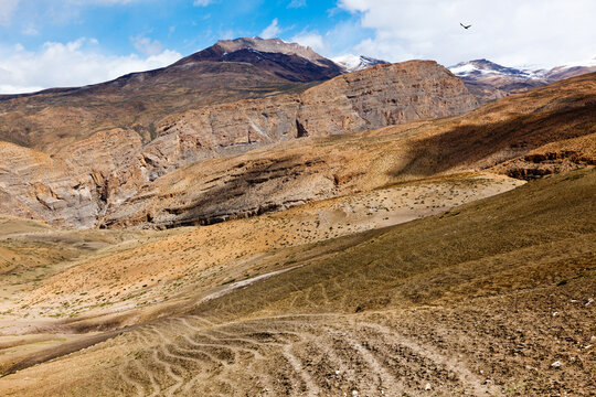 Spiti Valley - snowcapped Himalayan Mountains in Himachal Pradesh, India