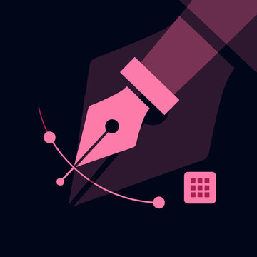 Stylized fountain pen nib with vector path and grid icon