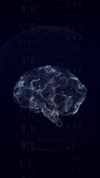 Digital brain visualization with binary code and data streams